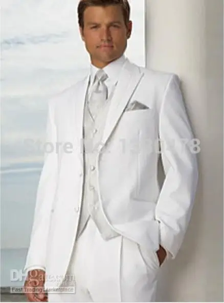 

2017 Custom made Suits High-grade Two buttons White Groom Tuxedos Peak Lapel Wedding Bridegroom/Groomsman Best man Suiti