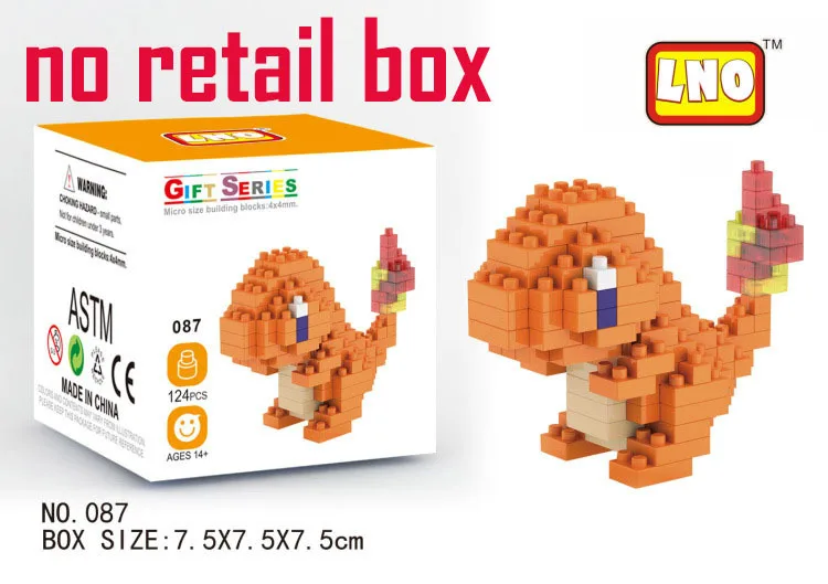 Хит! LNO блоки Развивающие игрушки Пикачу Чаризард Bulbasaur Squirtle NO retail box Аниме кукла