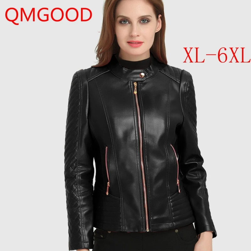 QMGOOD 2018 осенне зимняя женская кожаная куртка 6XL большого размера женское пальто из