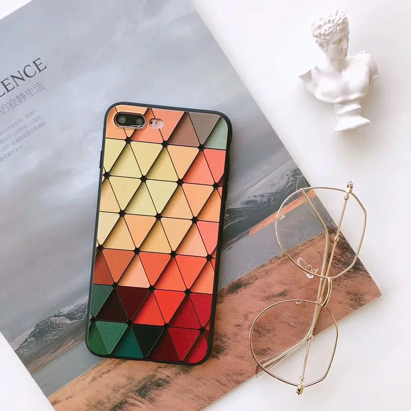 Винтаж рельеф геометрический плотный чехол для iphone 6 7 8 Plus X мягкий силиконовый