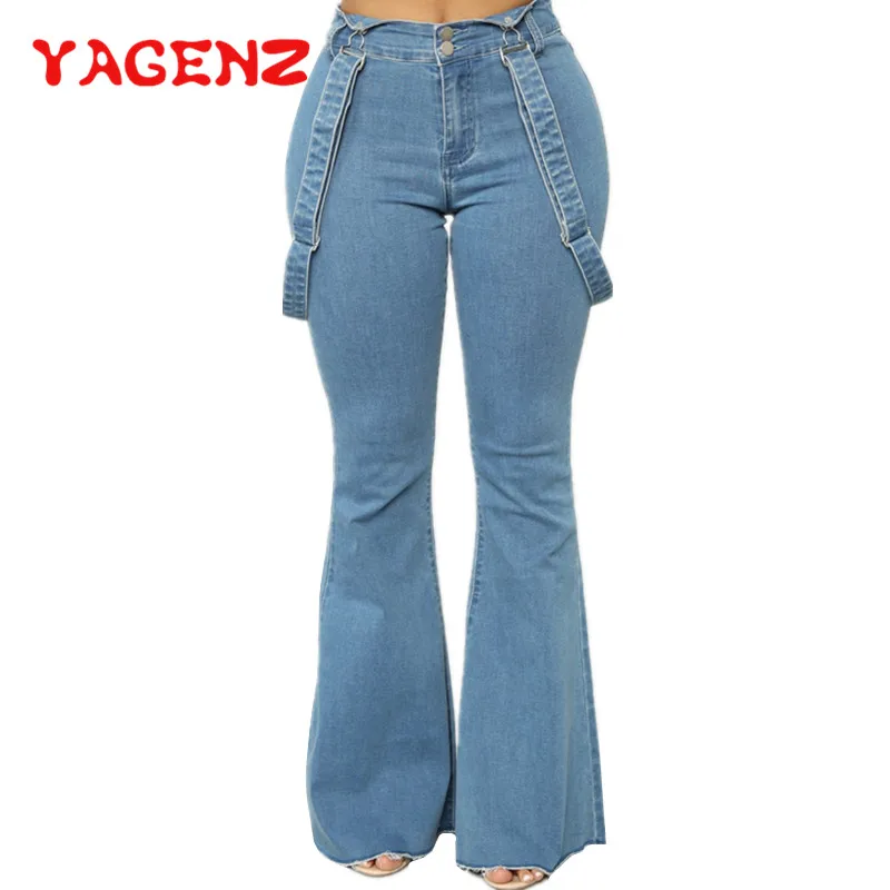 

YAGENZ Rompers jeans women overalls jumpsuit denim pants sling straps Long pants fashion ladies denim flared pants overalls 329