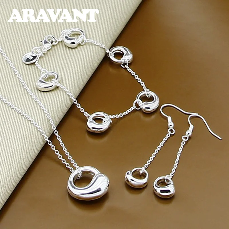 

Women's Jewelry Sets Silver Plated Round Necklaces Bracelets Drop Earrings Set