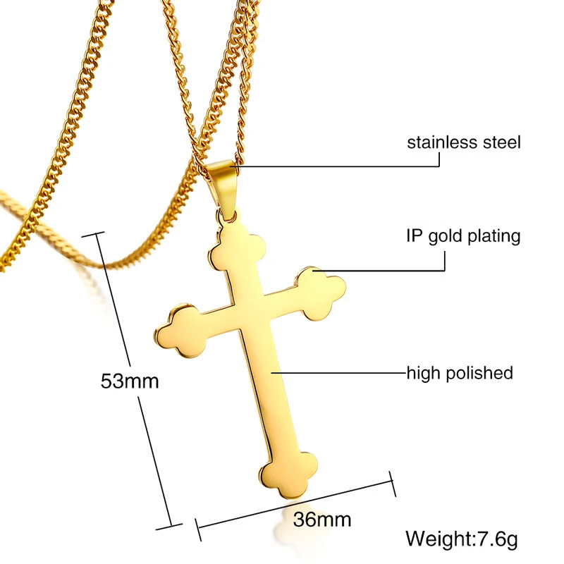 Gold-Color Big Long Flower Cross Pendant Statement Necklace Men Jewelry Religion Jesus Stainless Steel Necklaces &amp Pendants | Украшения