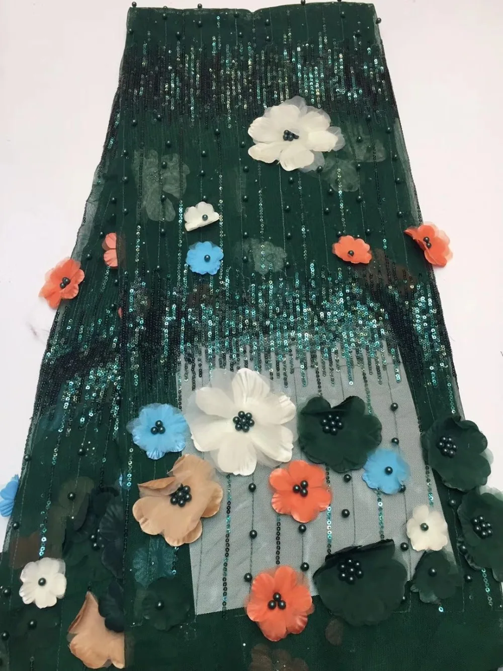 

African Lace Fabric High Quality Lace 3D Flowers Tulle Lace Fabric For Wedding Embroidered Tulle Lace Fabric