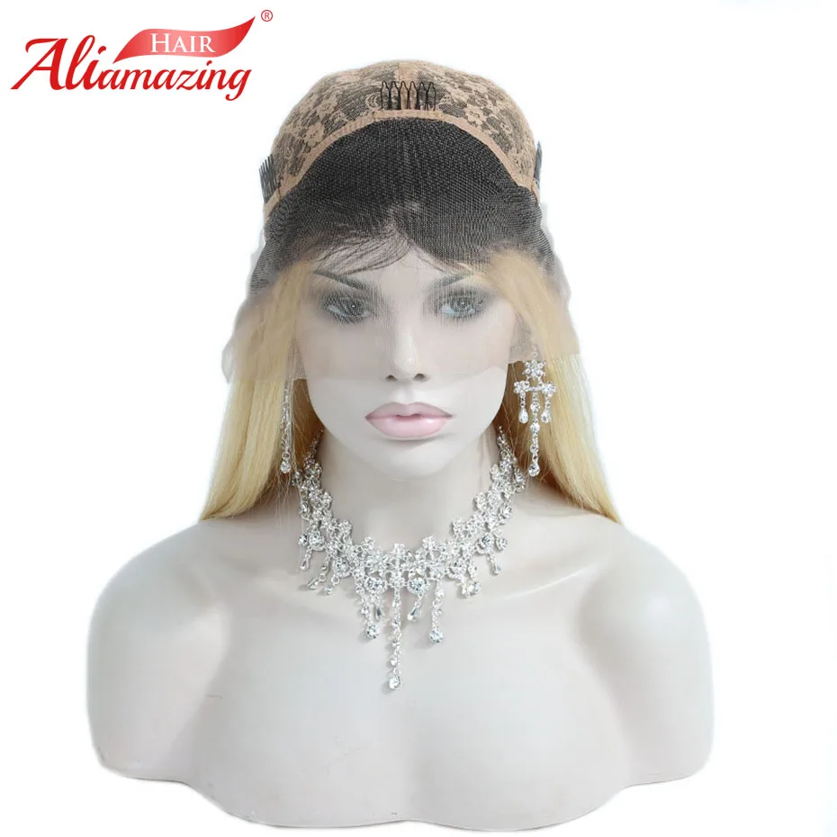 Ali Amazing Hair Ombre 613 Blonde Glueless Pre Plucked Lace Front Wig 130% Density Remy Human with Baby | Шиньоны и парики