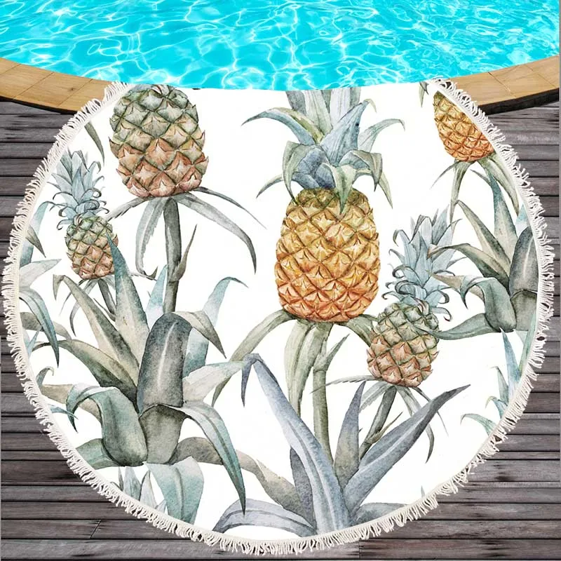 with tassel super fine fiber printed beach towel napkin 150 cm round towelDH009 | Дом и сад