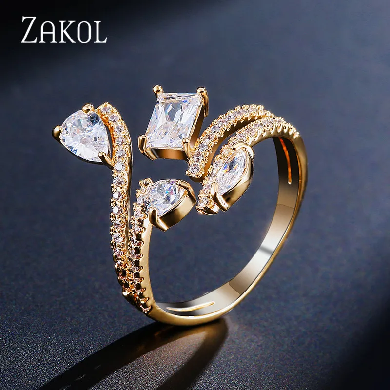 ZAKOL Trendy Geometry Cubic Zirconia Ring Beautiful Opening For Women Girl Engagement Wedding Gift Jewelry FSRP229 | Украшения и