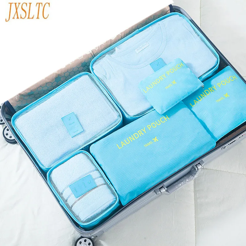 JXSLTC 6 PCS Travel Portable Storage Bag Set For Clothes Tidy Organizer Suitcase Pouch clothing Shoes Cosmetics Categories | Дом и сад