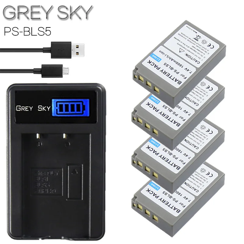 charger and 4battery 3 шт. BLS-5 BLS-50 BLS50 Батарея+ ЖК-дисплей Зарядное устройство для цифровой камеры Olympus OM-D E-M10 Mark II III E-PL5 E-PL6 E-PL8 E-PM1 E-PM2 стилус 1s Камера - Цвет: charger and 4battery