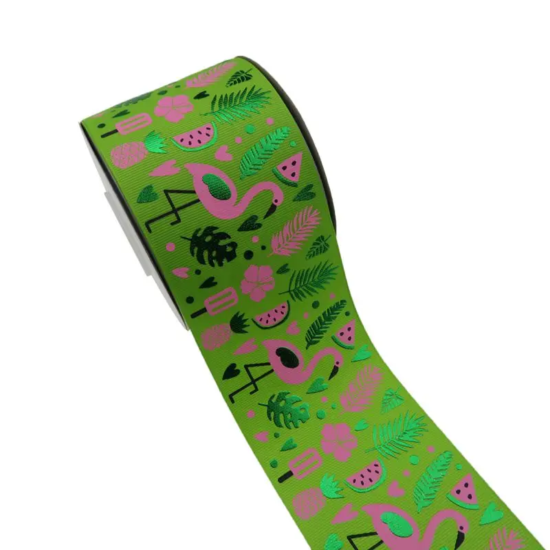 BOCA 75mm (3 inch) Flamingo Ink pink and green foil grosgrain ribbon many color for choose DIY Hair accessories |
