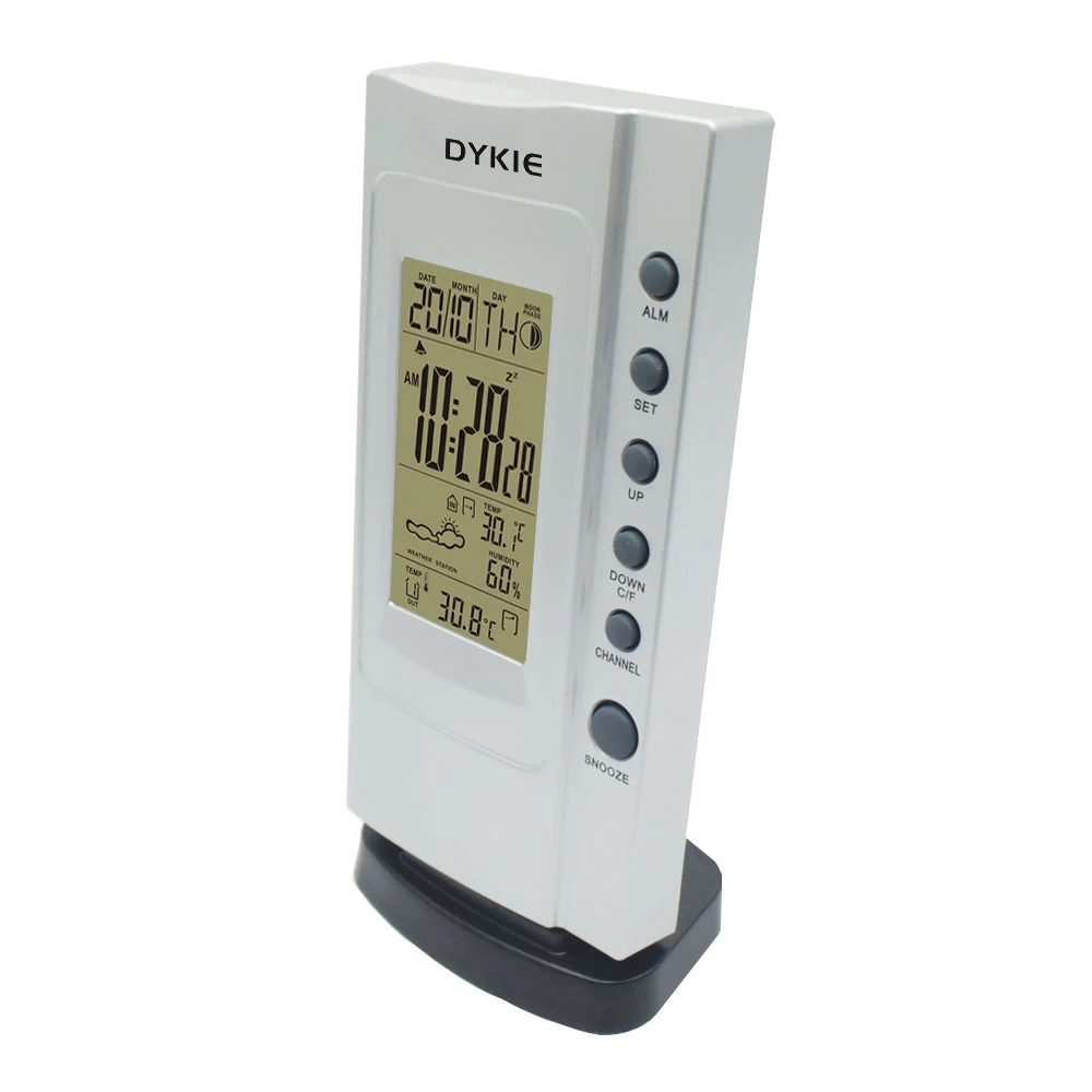 DYKIE Беспроводная метеостанция ЖК цифровой Крытый Открытый термометр будильник