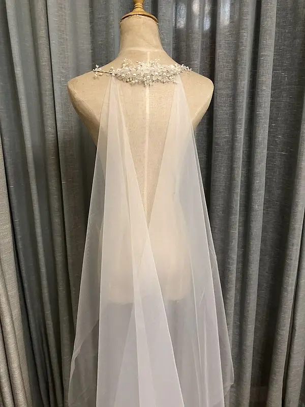 Головные уборы 2 м 3 цвет белый/слоновая кость аппликация из цветов свадебные