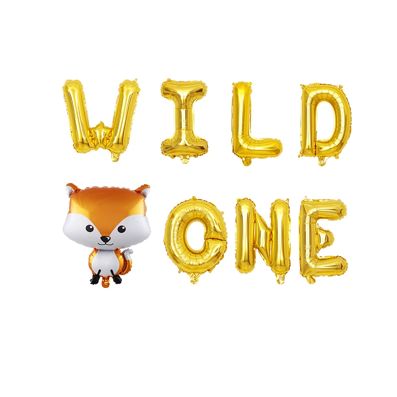 

16" WILD ONE Letter Foil Balloon Fox Balloons birthday decorations kids balloons party supplies Baby 1st Birthday balloons