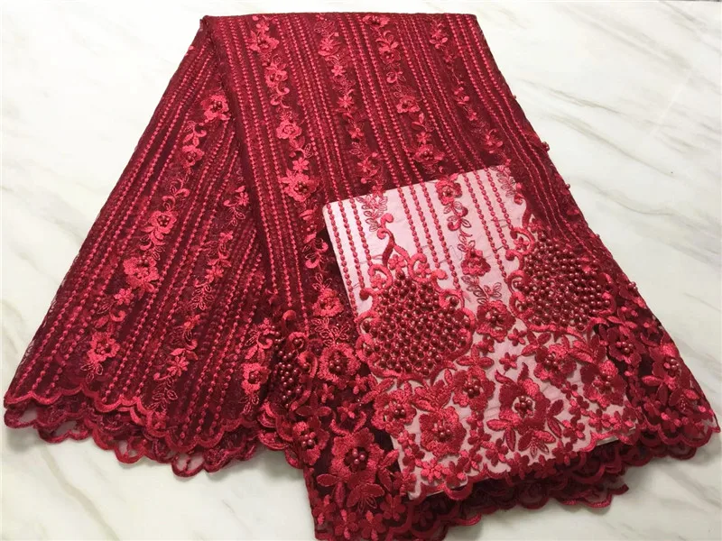 Blesing Hand made pearls beaded french tulle lace fabric high quality embroidered mesh for women dress | Дом и сад