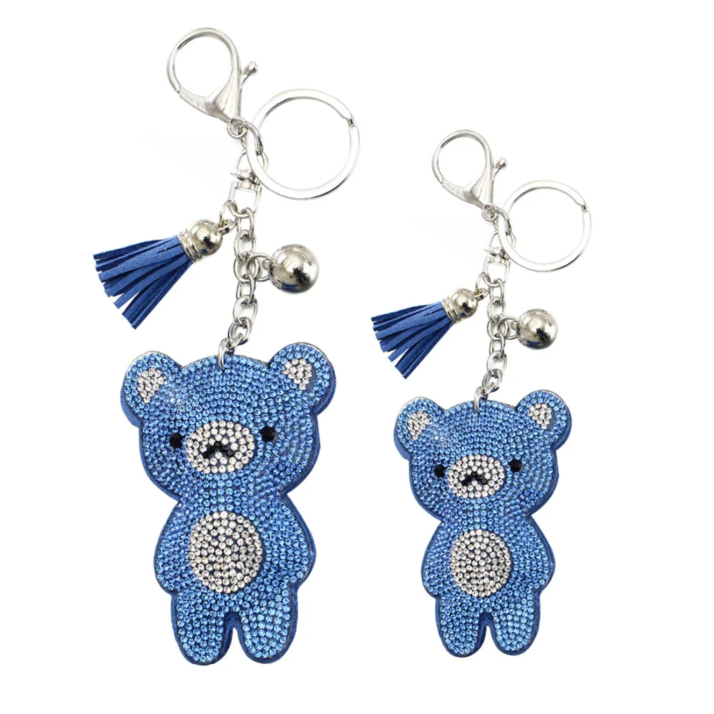 ZOSHI New Arrival PU Leather Keychain for Women Cute Rhinestone Bear Animal Pendant Key Chains Car Bag Gift |