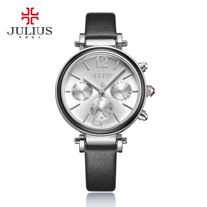 Silver Black Julius брендовые креативные часы Женская мода Chronos кварцевые часы Ретро Винтаж Montre Femme Авто день дата женские часы JA-958 - Цвет: Silver Black