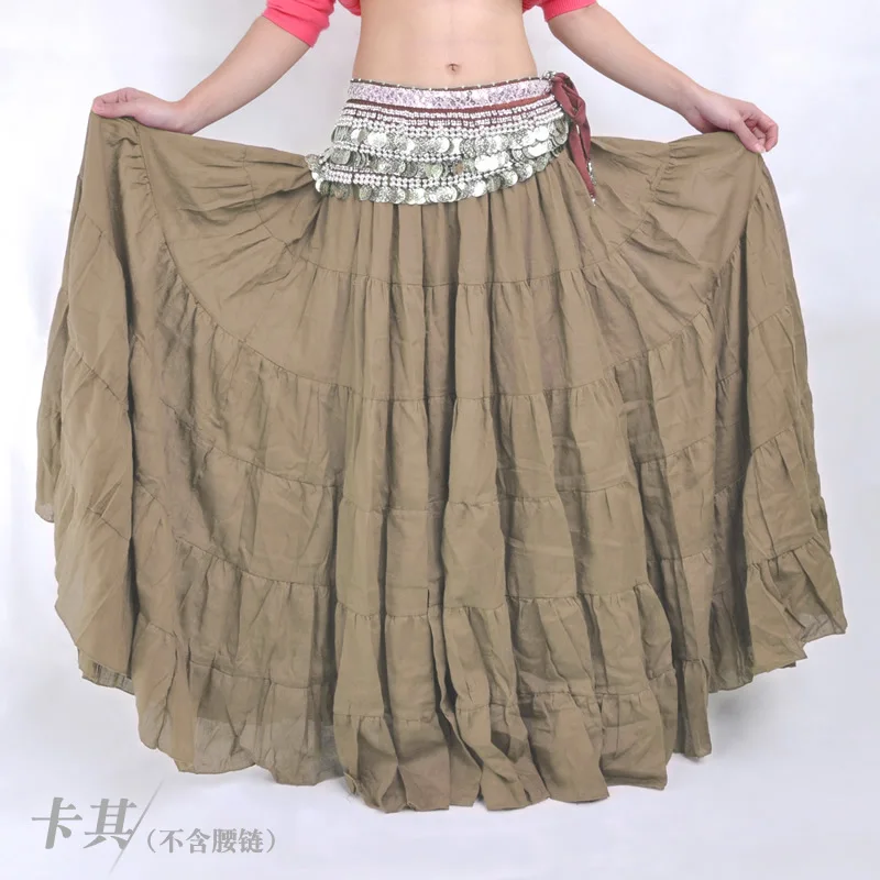 only skirt-Khaki 1 шт., модная длинная юбка в этническом стиле для танцев в богемном стиле, Женская юбка для Танцев Живота, бальная юбка, юбка для занятий танцами - Цвет: only skirt-Khaki