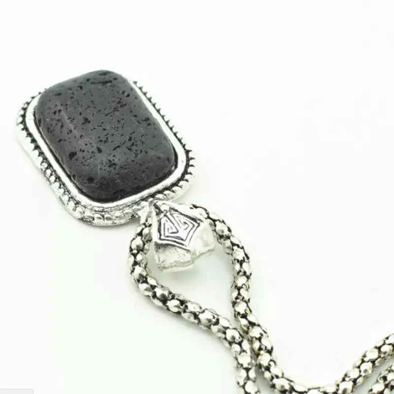 N362 Black Lava Rock Volcano Small Stone Necklace Pendant Jewlery Women Vintage Look Tibet Alloy wholesaler | Украшения и
