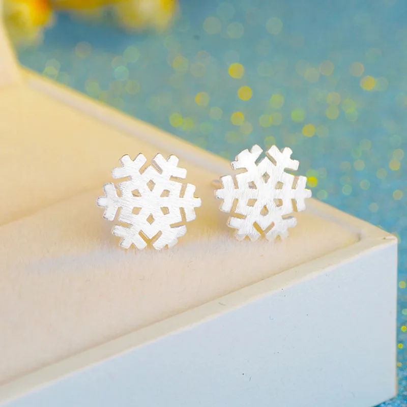 Tisvina Free Shipping Snowflake Stud Earrings for Women 100% Genuine 925 Sterling Silver Earring Jewelry Christmas Gifts Fashion | Украшения