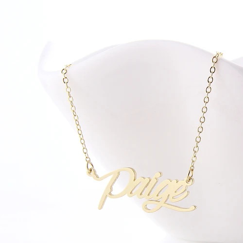 Именное ожерелье для женщин/девушек кулон Paige Script Шарм Золотой цвет нержавеющая