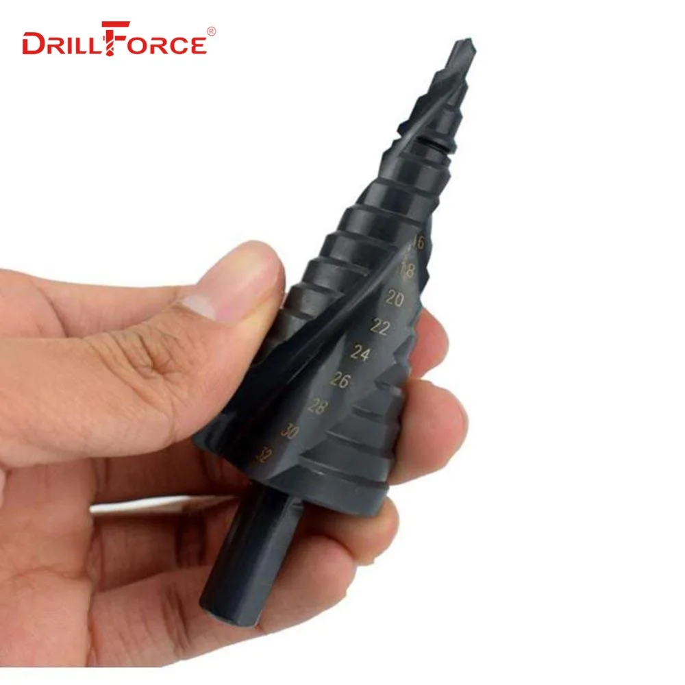 Drillforce черная сталь титановая ступенчатая спиральная дрель конические конусные