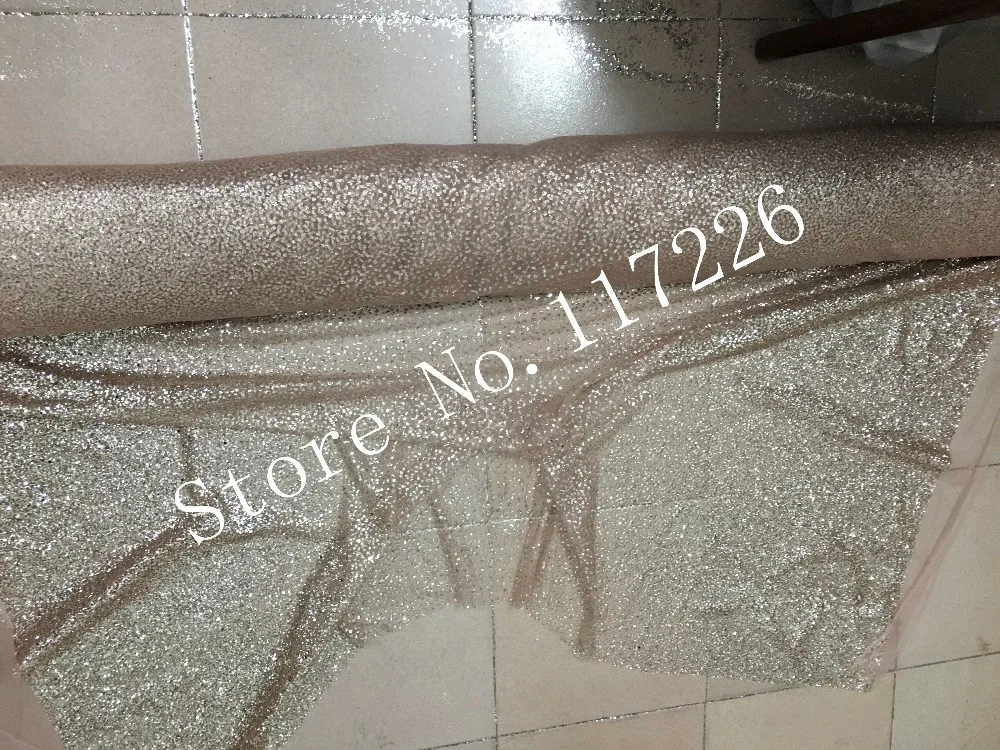 Rose gold color shining glued glitter sequins lace fabric african tulle mesh for wedding dress/evening dress | Дом и сад