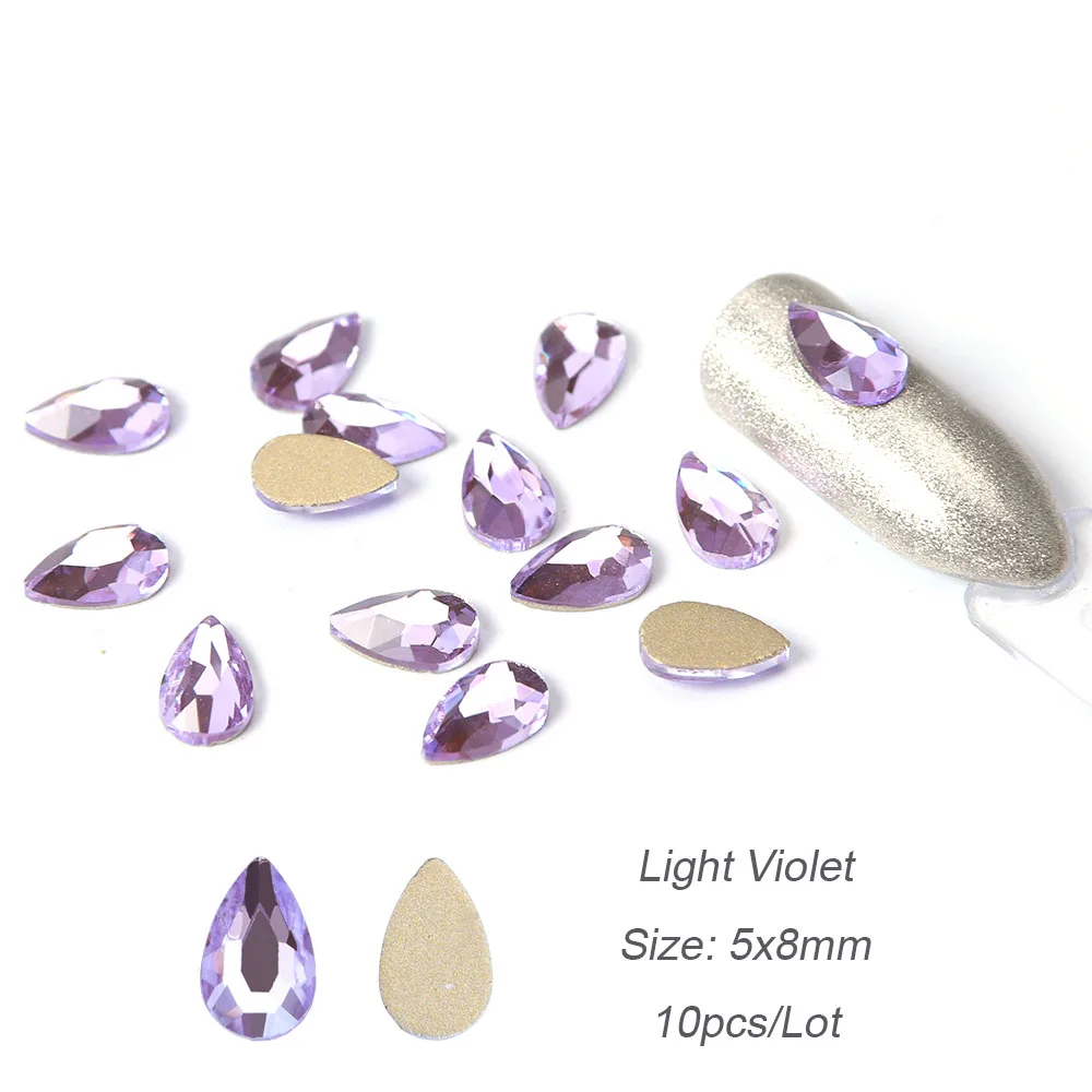 Light Violet 10 шт. Кристаллы Стразы для ногтей 3D страз жир капли воды камни AB дизайн ногтей украшения аксессуары для ногтей алмазный Маникюр BEA41 - Цвет: Light Violet