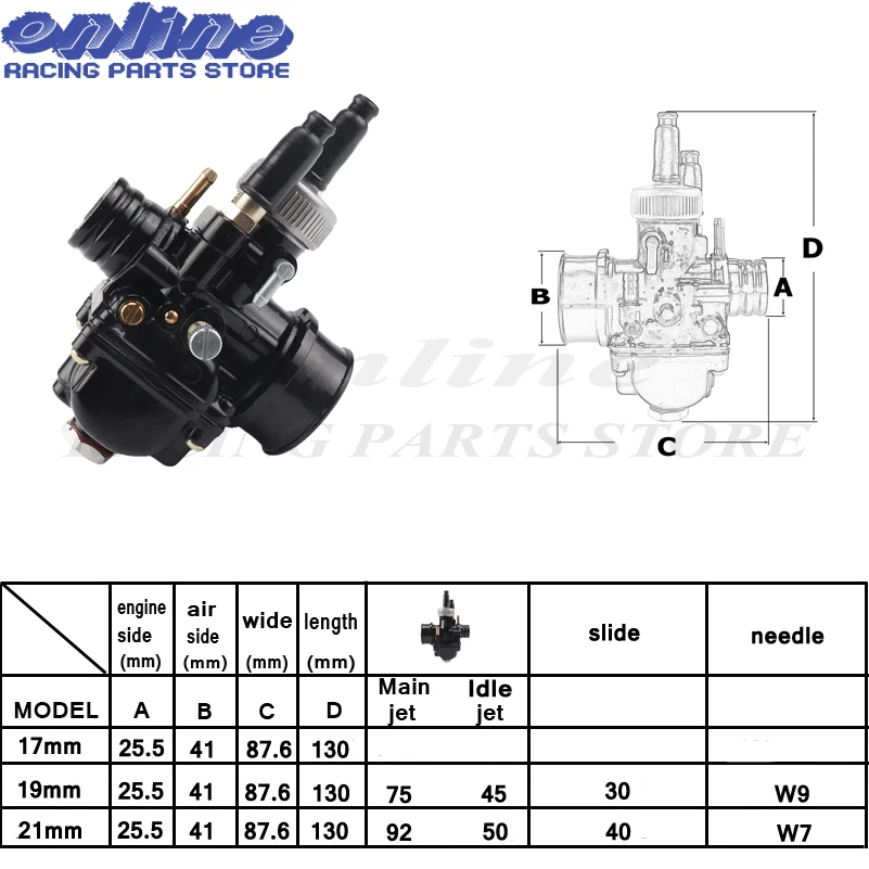 17 мм 19 мм 21 мм Dellorto DS черный гоночный Карбюратор Carb для PHBG DIO JOG 50cc 90cc BWS100 для Puch Yamaha Zuma