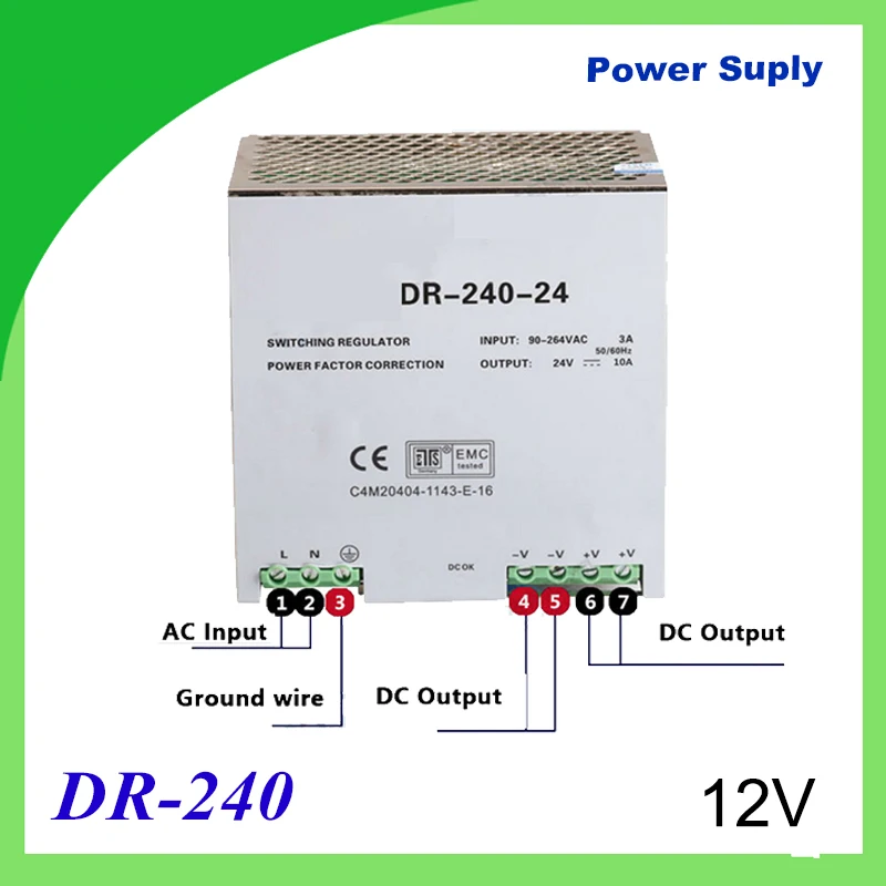 

DR-240-12 Din rail power supply 240w 12V power suply 12V/24V/36V/48V 240w ac dc converter dr-240 good quality