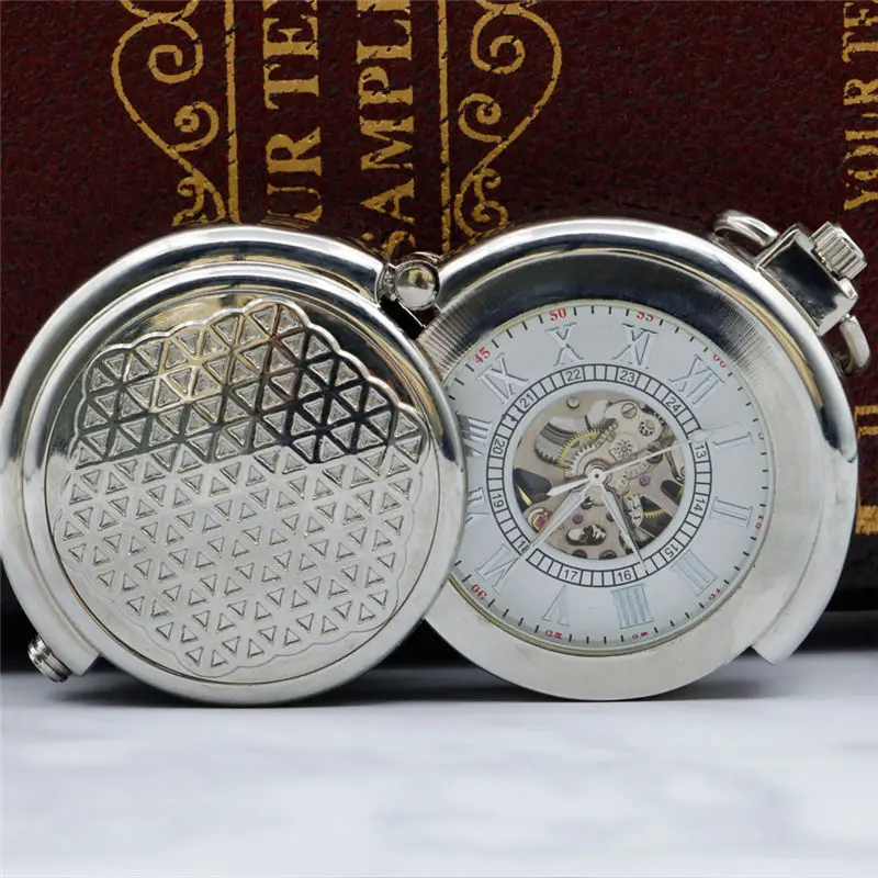 Silver no box Уникальный Скелет старинные серебряные Механические карманные часы с цепочкой для мужчин женщин PJX053 - Цвет: Silver no box