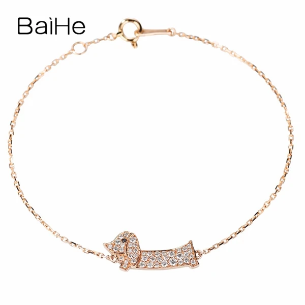 BAIHE Solid 14K розовое золото 0.24ct Сертифицированный H/SI подлинные натуральные бриллианты юбилейные женские классические ювелирные изделия браслет