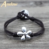 anslow brand top quality 2017 charm bijoux unisex flowers leather bracelet for women men mother fathers day gift low0613lb
