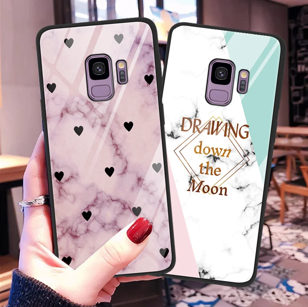 Мрамор узор закаленное Стекло чехол для samsung Galaxy S10e A30 A40 A50 A70 S10 S8 S9 плюс A7 A8 A6 J4 Plus M10 M20 Coque