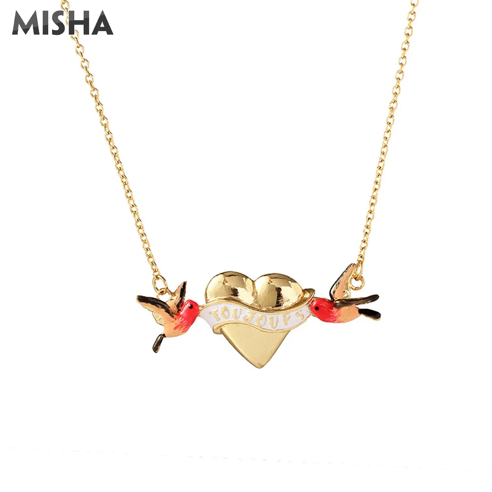 Necklace 1 MISHA Модные Ювелирные наборы для женщин ожерелье серьги и браслет эмалированная глазурь ручной работы птица и Любовь дизайн женский подарок 02718 - Окраска металла: Necklace 1