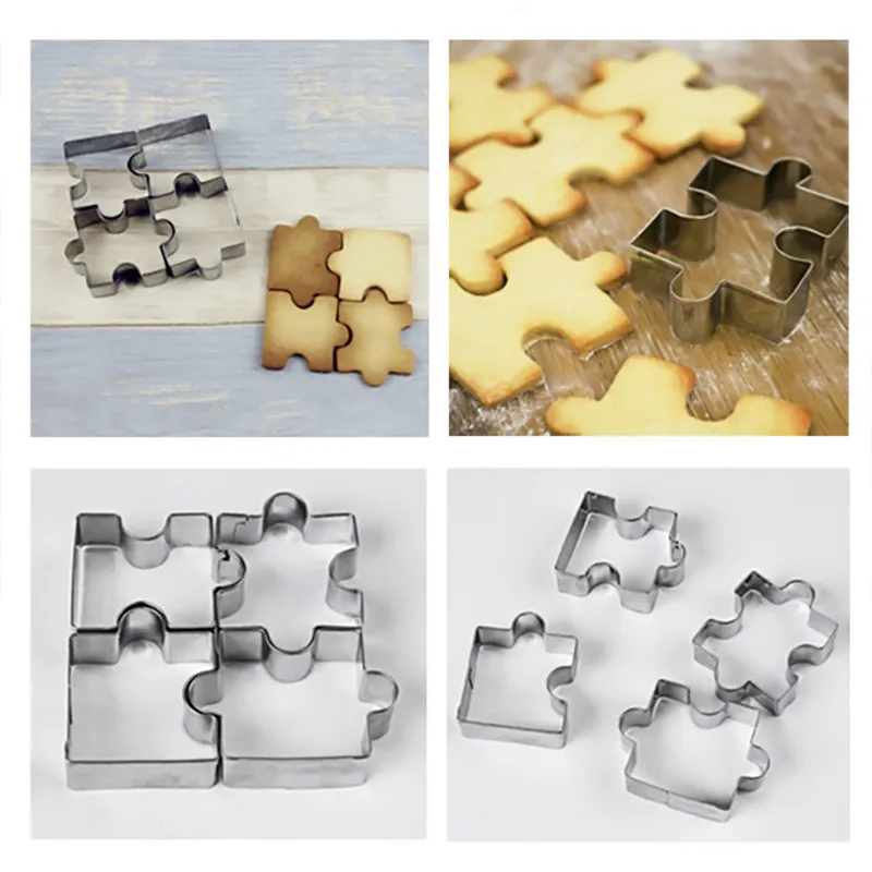 

4Pcs/set 3D Stainless Steel Cookie Puzzle Shape Cookie Cutters Toast Cutter DIY Biscuit Dessert Bakeware Cake Fondant Mold