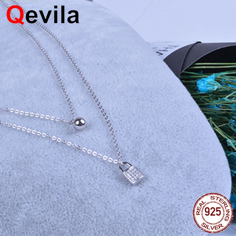 Женское ожерелье с подвеской Qevila 100% Стерлинговое Серебро 925 пробы многослойная