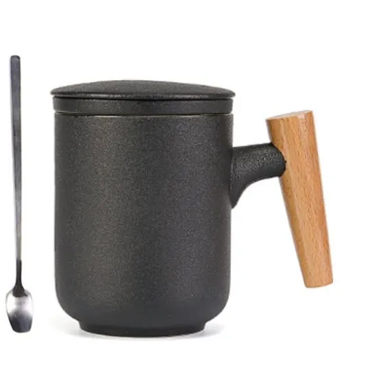 Matte Black Керамическая чайная чашка с фильтрацией, Офисная чашка, домашняя кружка с крышкой, разделительная чашка для чая+ 1 ложка в подарок - Цвет: Matte Black