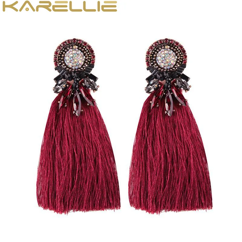 KARELLIE Women Hot Rhinestone Tassel Statement Earring Ethnic Drop Earrings for Gifts Fashion Party Jewelry Wholesale | Украшения и