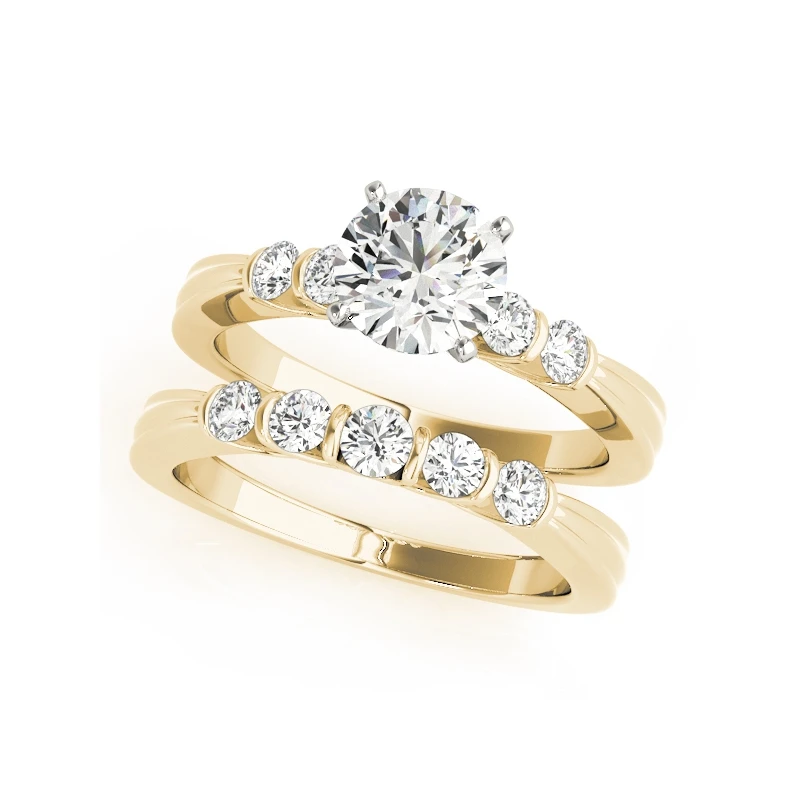 QYI 14k желтое золото Помолвочное с солитёром кольцо наборы 0.75ct Круглый вырез Имитация со стразами для невесты ювелирные изделия роскошные женские свадебные полосы