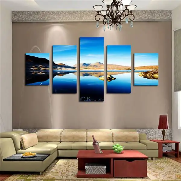 Картина на холсте с изображением гор голубого неба озера 5 панелей|canvas painting|wall