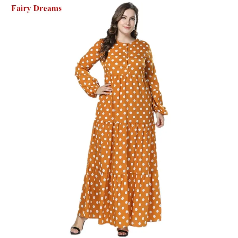 Женская мусульманская одежда abaya в горошек желтый кафтан Турецкая из Дубая для