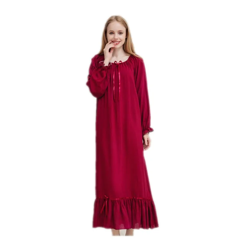 

Plus Size M-2XL Spring Autumn long Sleeve Modal cotton Women Sleepwear Dress Solid Casual Lounge Long Gown Nightgown Oversized