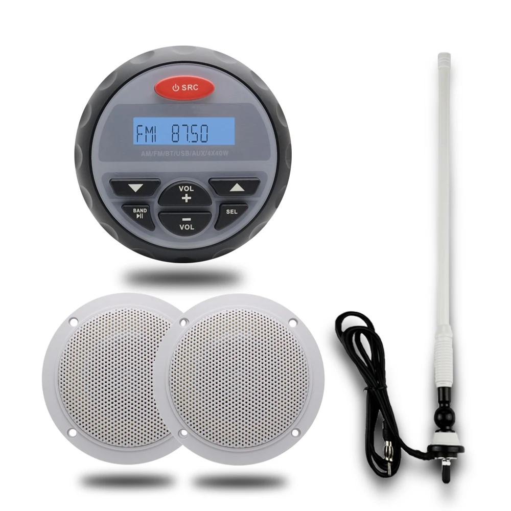 4.5" Waterproof Marine Gauge Radio FM AM Audio Bluetooth Stereo +2 Way White Boat Speakers+Marine Antenna | Автомобили и