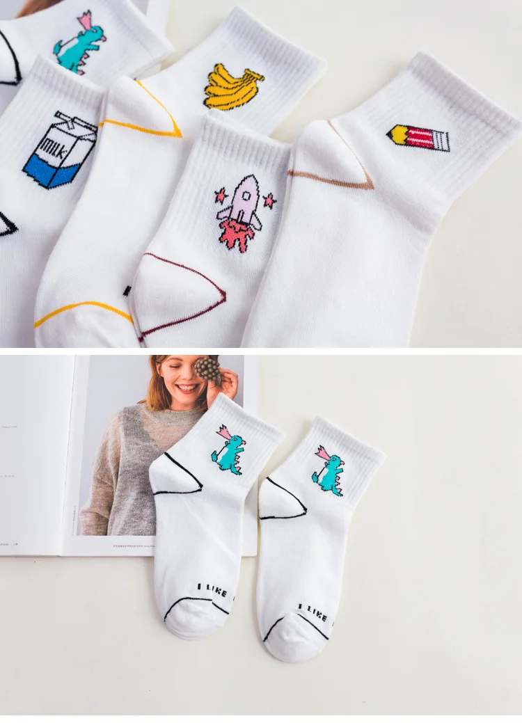 Jeseca Cartoon Animal Cute Short Socks for Women Harajuku Vintage Streetwear Ankle Sox Cotton Soft Japanese Kawaii Students Sock