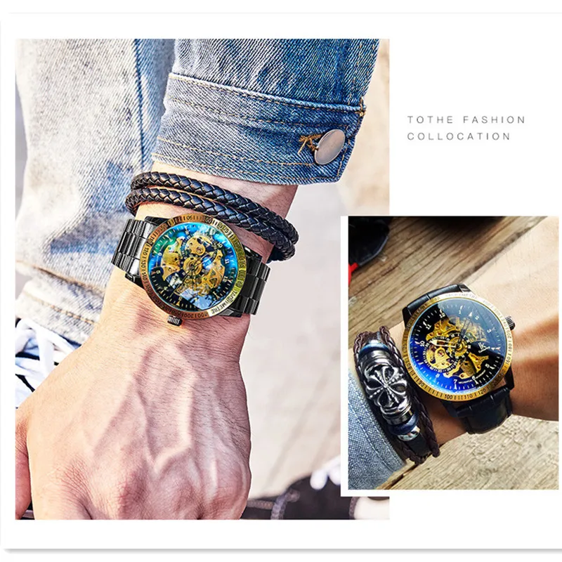 Relojes 2019 мужские часы с полым скелетом автоматические механические военные