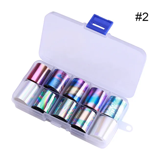 Set 5 10 шт Голографическая фольга для ногтей, Набор 2,5*100 см, маникюр, сделай сам, дизайн ногтей, украшения, прозрачный цвет AB, переводная наклейка для ногтей - Цвет: Set 5