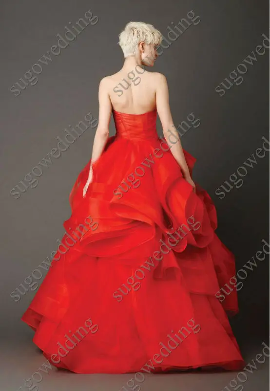 Fashion red sweetheart ball gown wedding party dresses/gowns organza with pleat tiered free shipping | Свадьбы и торжества