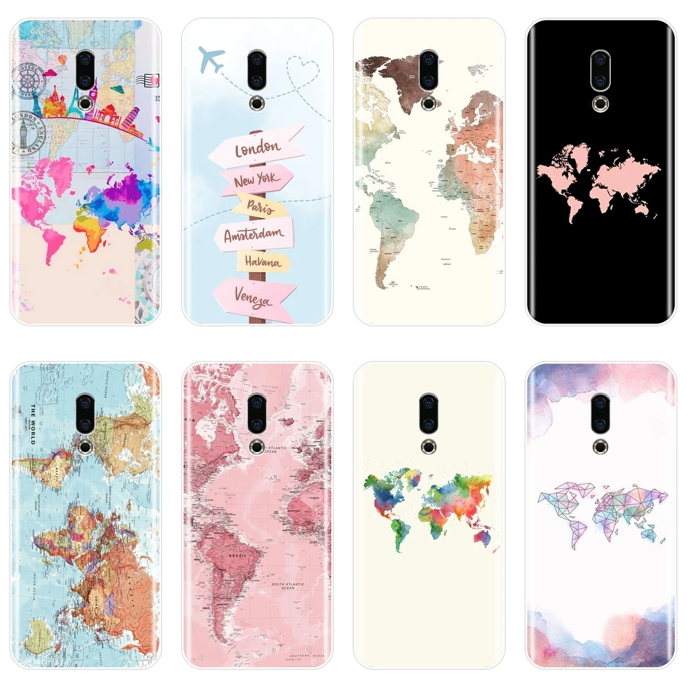 Задняя крышка для Meizu 15 Lite 16 Plus 16th 16x карта мира дорожный самолет Мягкий
