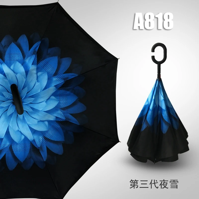 Umbrella A818 Ветрозащитный обратный зонт складной двойной слой перевернутый Chuva Зонты самостоятельно стоящий наизнанку абажур на дверной светильник в виде зонтика свободные руки зонтик - Цвет: Umbrella A818