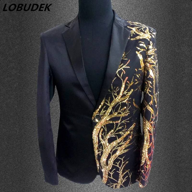 

Male Black Red Shining Sequins Formal Blazers Jacket Nightclub Men Singer Chorus Host Stage Outfit Prom Party Wedding MC Costume